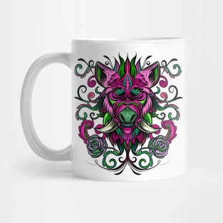 Patterned head of boar. Pig. Swine. Mug